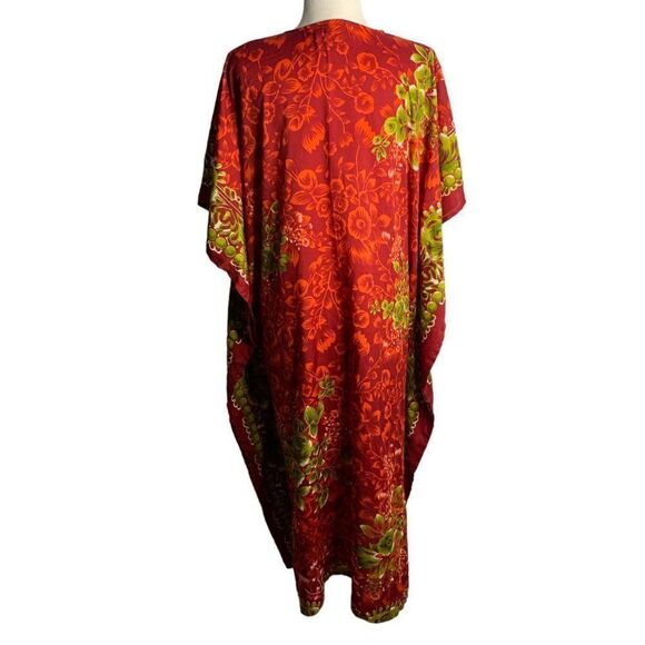 Miss Lavish Kaftan Muumuu Maxi Dress 14-18 Red Floral V Neck Resort Wear Boho - Picture 4 of 6